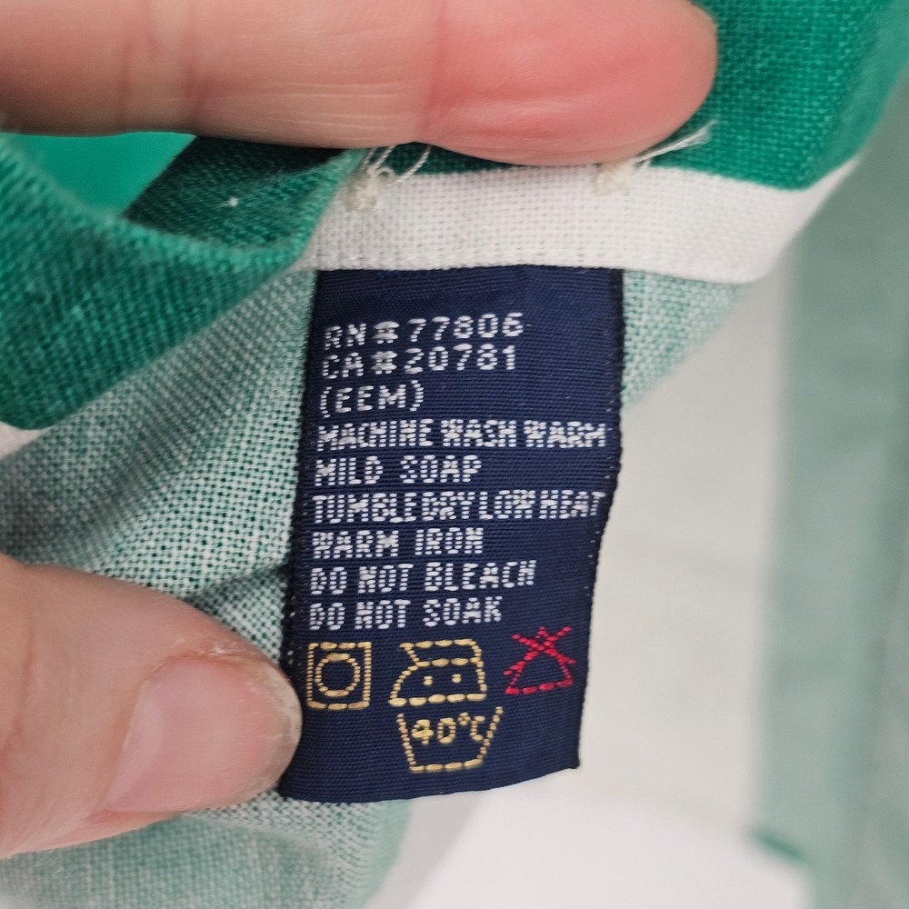 Vintage Tommy Hilfiger Button Down Shirt XL Green White Striped Crest Logo 90s - Picture 6 of 10